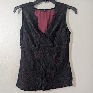 MISS MOLY Women's Scallop V Neck Sexy Sleeveless Lace Tank Top Elegant Slim Fit